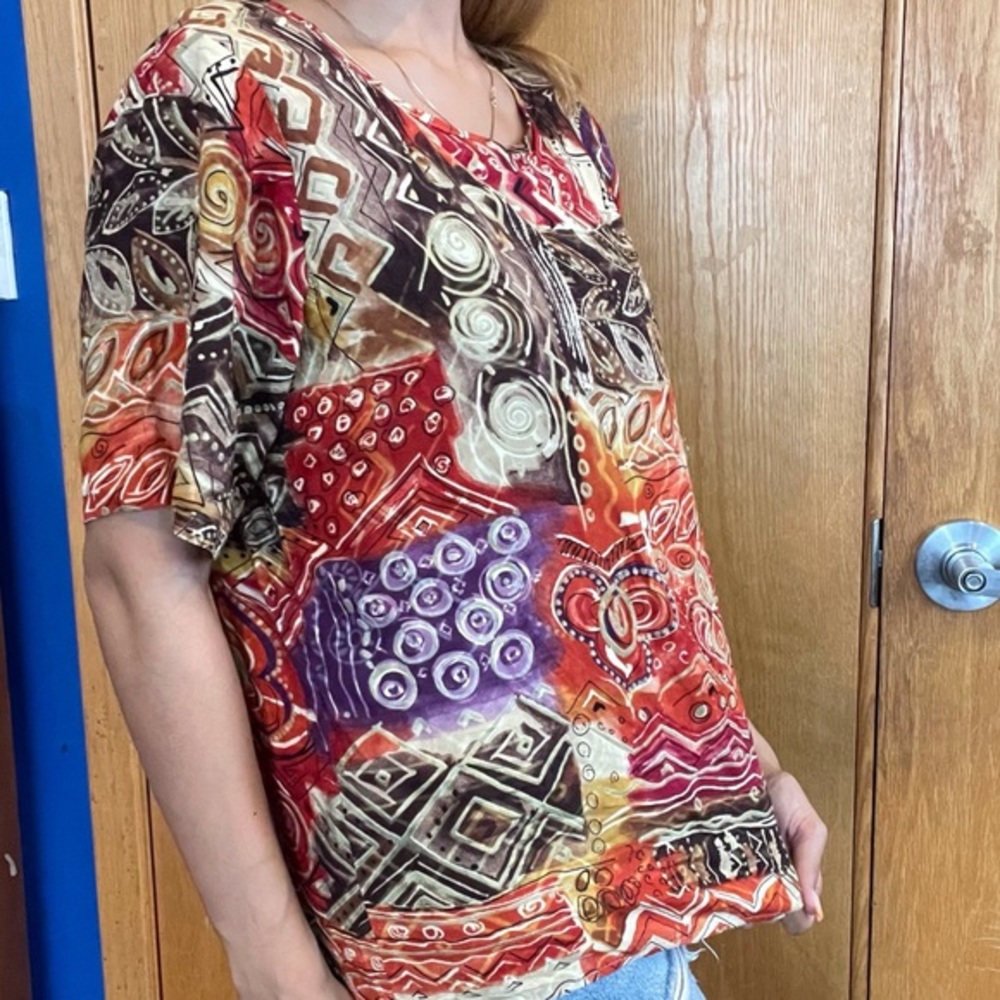 Vintage sag harbor colorful printed short sleeve top S - Picture 3 of 7